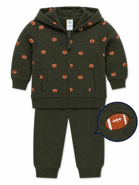 NWT Little Me Toddler Boy 2-Piece Jogger Set Football Embroidered Hoodie CUTE